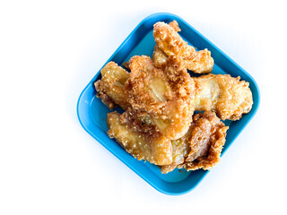 Deep-fried sliced banana ready to eat on the white background