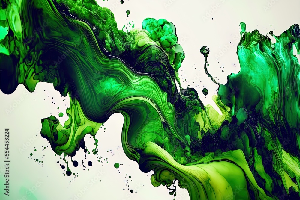 Poster the backdrop is blotted with an abstract green wave pattern. a range of hues created by alcohol in t