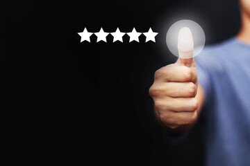 Customer evaluation feedback. men Giving Positive Review for Client's Satisfaction Surveys. giving a five star rating. Service rating, satisfaction concept, Customer Experience for good services.