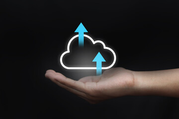 Cloud computing concept - connect devices to cloud. Businessman or information technologist with cloud computing icon