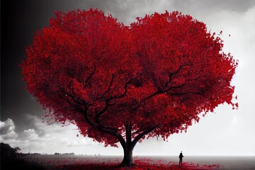 Valentine tree, love, leaf from hearts. Generative ai illustration of heart tree.