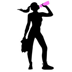 Fototapeta na wymiar Athletic woman holding water bottle silhouette