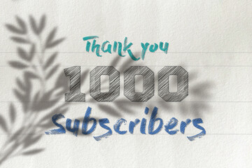 1000 subscribers celebration greeting banner with Pencil Sketch Design