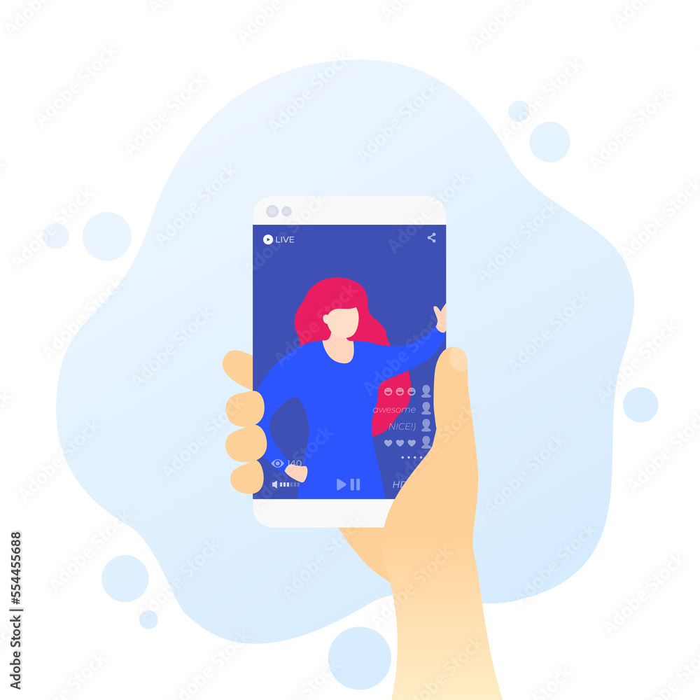 Wall mural LIVE stream with girl, phone in hand