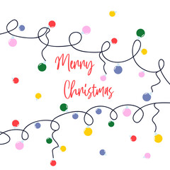 christmas garland with bright light bulbs, merry christmas, vector illustration