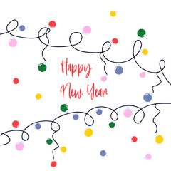 christmas garland with bright light bulbs, happy new year, vector illustration