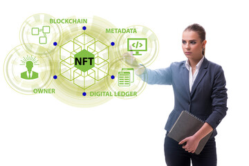 Businesswoman in NFT non fungible concept
