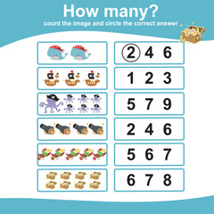 Count and circle answers for children. Educational printable math worksheet for children. Vector File.