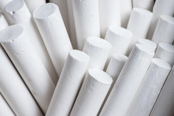 A group white chalks close up. Macro