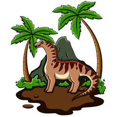 Cartoon Amargasaurus in the jungle