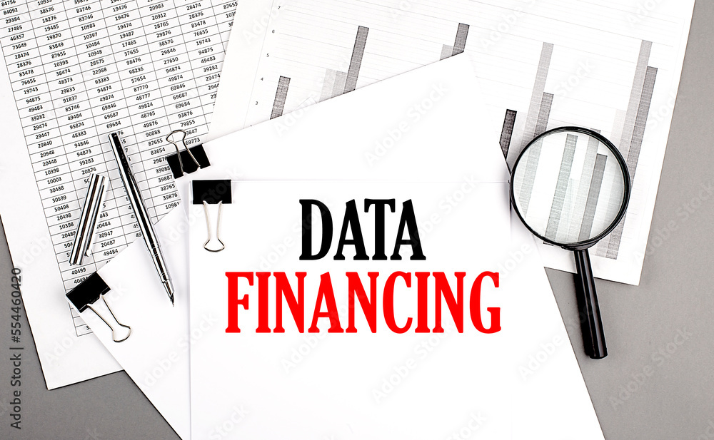 Poster data financing text on paper on chart background
