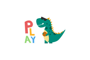 Vector cute dino playing basketball concept design illustration