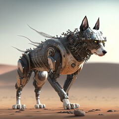Robot dog, Futuristic knight, mechanical robot warrior, future warrior, generative ai, electronic animal, robot spy, robot puppy