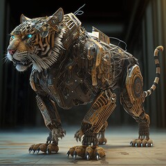 Futuristic tiger knight, mechanical robot warrior, future warrior, generative ai, electronic animal, robot tiger