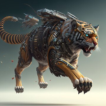 Futuristic tiger knight, mechanical robot warrior,tigress  future warrior, generative ai, electronic animal, robot tiger