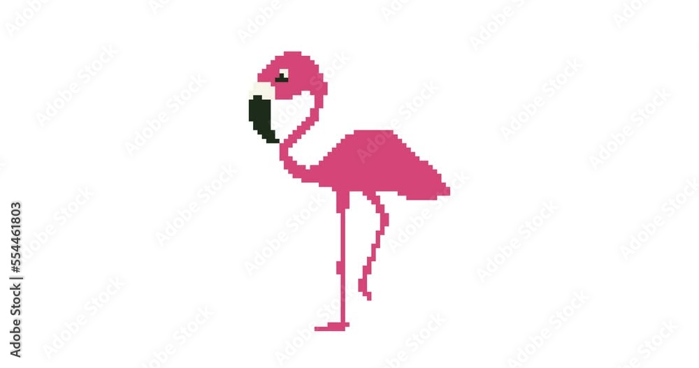 Poster pixel pink flamingo. animation of old style pixel game. pixel art game background. design 8 bit vide