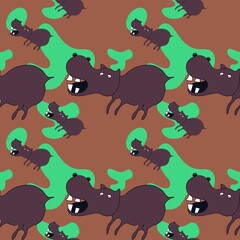 Cute cartoon character abstract hippopotamus seamless pattern. kid, background,wallpaper. Designing clothes, shirts, hats, etc.
