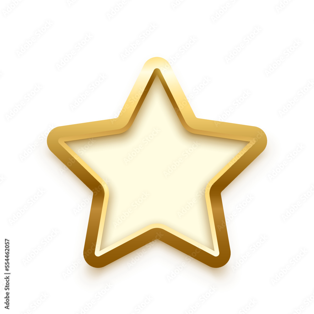 Poster 3d plate button of star shape with golden frame vector illustration. realistic isolated website elem