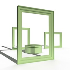 3d rendering of luxury podium with pastel color frame background