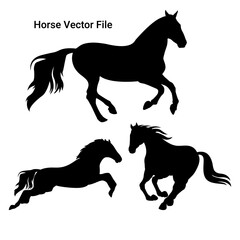 Fototapeta na wymiar Running horse black silhouette vector set