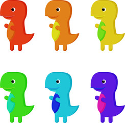 Funny dinosaurs. Set of colorful dinosaur. Rainbow dinosaur