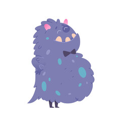 Germ monster vector illustration. Cartoon isolated funny blue virus or bacteria character with scary angry face, open mouth with teeth and tongue, microbe cell or alien creature.