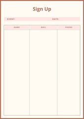 Simple Minimalist Sign Up Sheet Planner