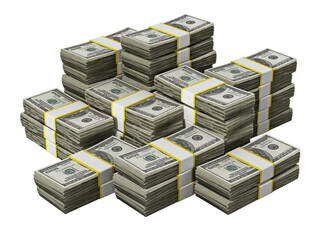 100 Dollar lots stack on transparent background.