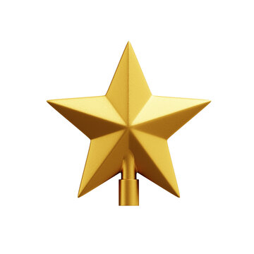 golden Christmas tree star isolated on white, 3d rendering of XNAS star png transparent background