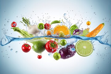 Fresh vegetables,  and splashes of water. 