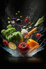 Fototapeta na wymiar Fresh vegetables, splashes of water. 