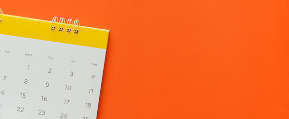 close up top view on white calendar month schedule to make appointment meeting or manage timetable...