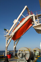 free fall life boat of a merchant ship at sea
