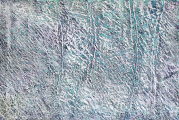 Color grunge light grey background. Halftone elements. Texture of spots, stains, ink, dots, scratches. Vintage damaged cyan design backdrop. Abstract aged grey blue wall