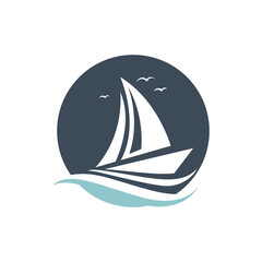 Sailboat boat on sea ocean wave with logo design