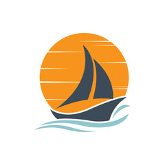 Sailboat boat on sea ocean wave with logo design