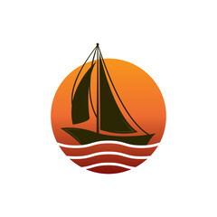 Sailboat boat on sea ocean wave with logo design