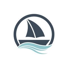 Sailboat boat on sea ocean wave with logo design