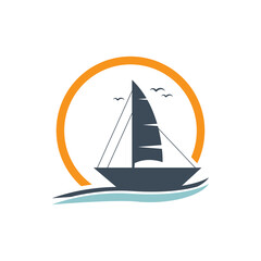 Sailboat boat on sea ocean wave with logo design