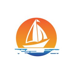 Sailboat boat on sea ocean wave with logo design