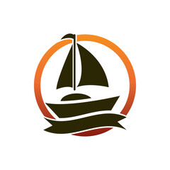 Sailboat boat on sea ocean wave with logo design