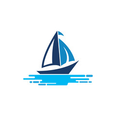 Sailboat boat on sea ocean wave with logo design