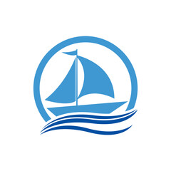 Sailboat boat on sea ocean wave with logo design