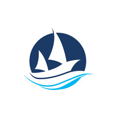 Sailboat boat on sea ocean wave with logo design