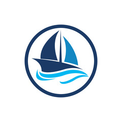 Sailboat boat on sea ocean wave with logo design