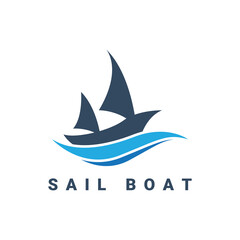 Sailboat boat on sea ocean wave with logo design