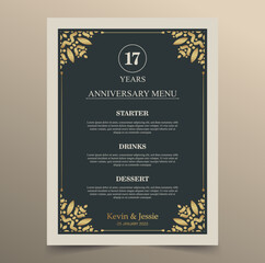 17th anniversary menu design template
