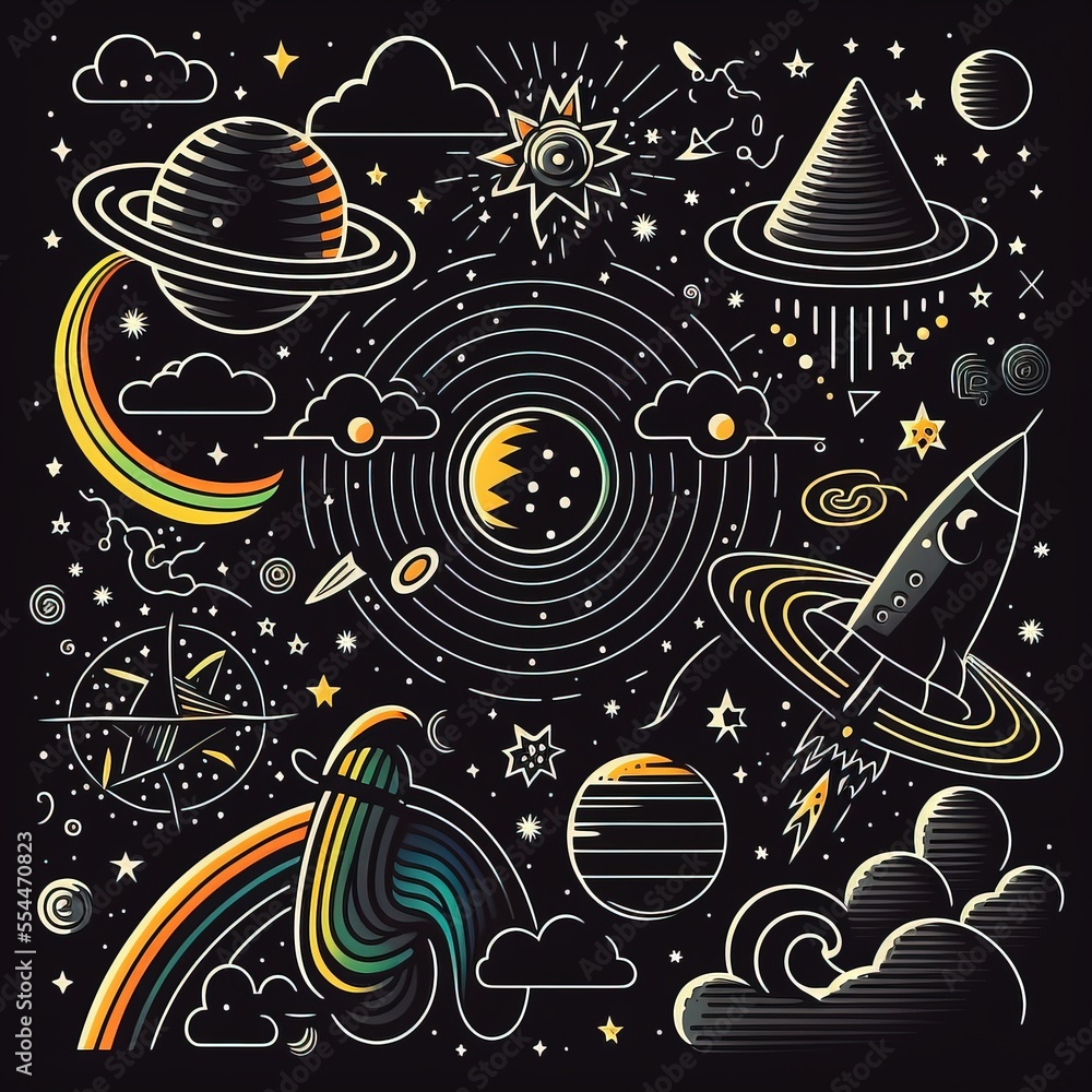 Poster a space scene with a rocket. generative ai