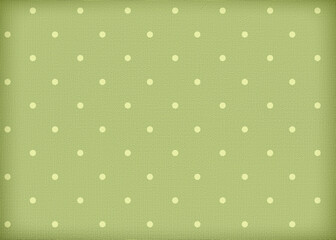 Vintage green paper wallpaper with white polka dots. Old paper.