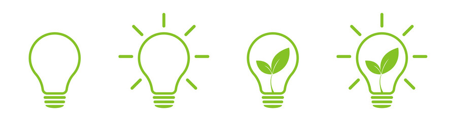 Green leaf of nature energy lamp light. Set of icons. Illustration  © Andrii